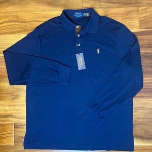 Polo Ralph Lauren Polo Shirt Mens Large Navy Blue Long Sleeve flesh pony NWT
